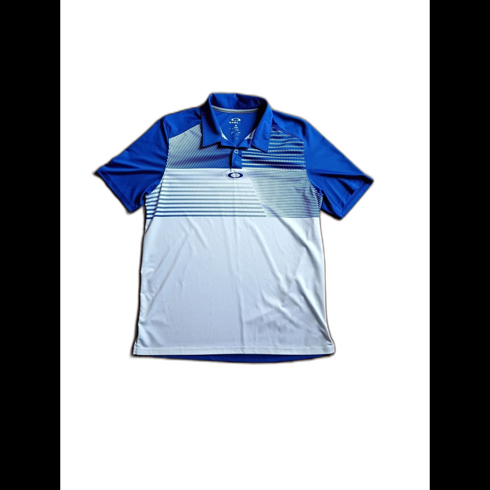Oakley Performance Polo Shirt Men's M Blue White Stripe